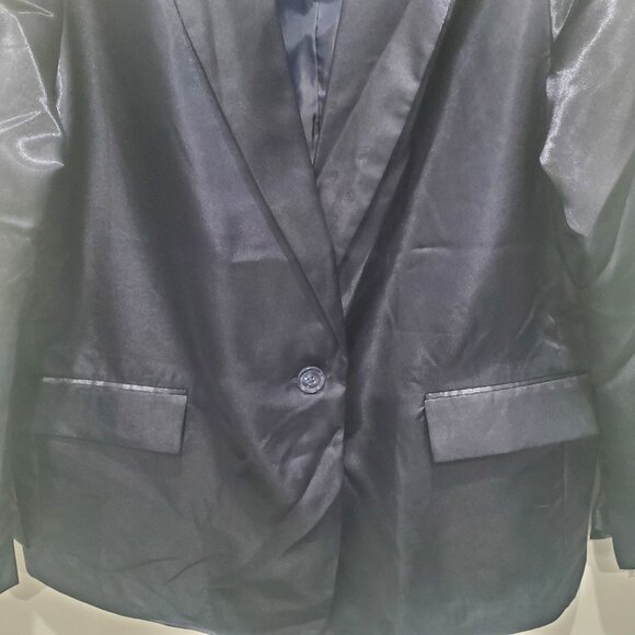 And Now This NWT Women's Navy Blue Satin Oversized Lightweight Blazer  XL - Picture 6 of 11